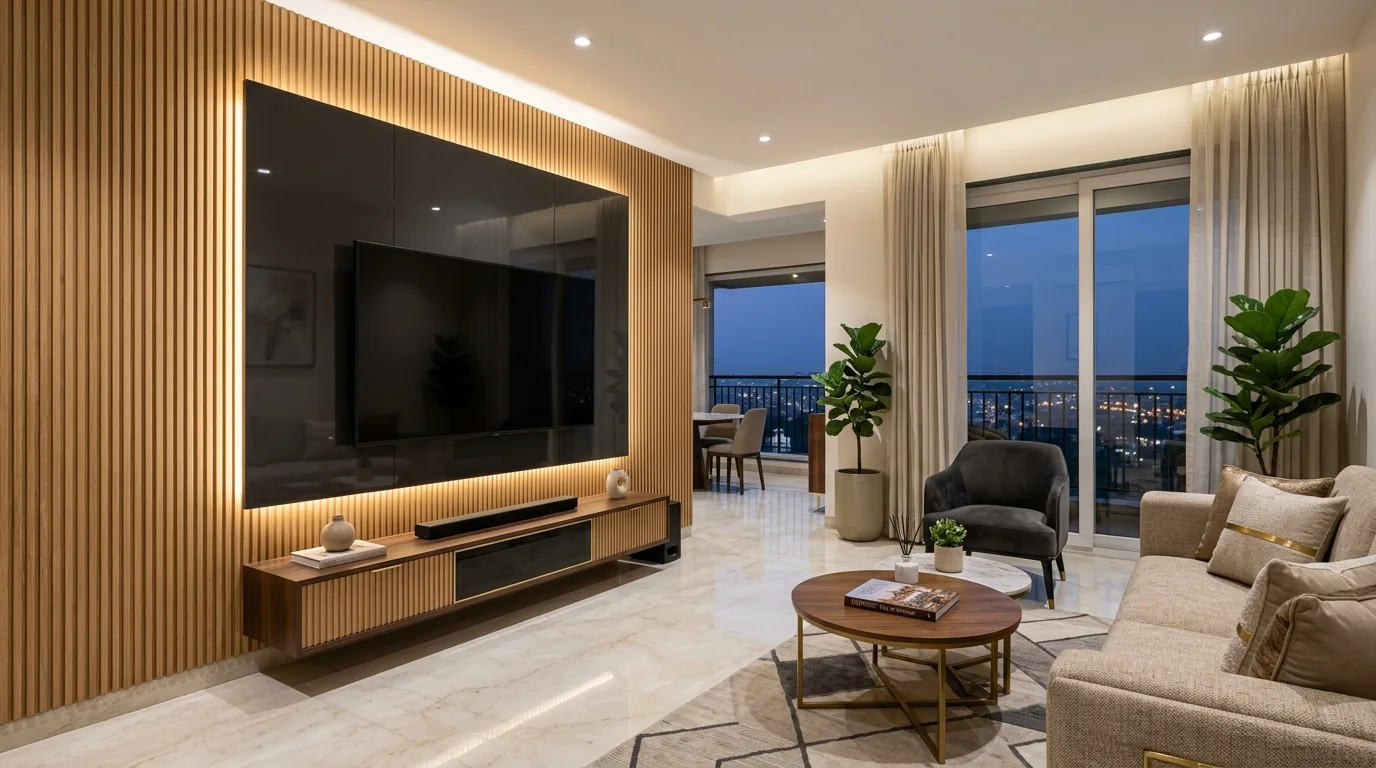 Modern TV Unit Designs 2026: Integrating Fluted Panels and High-Gloss PU
